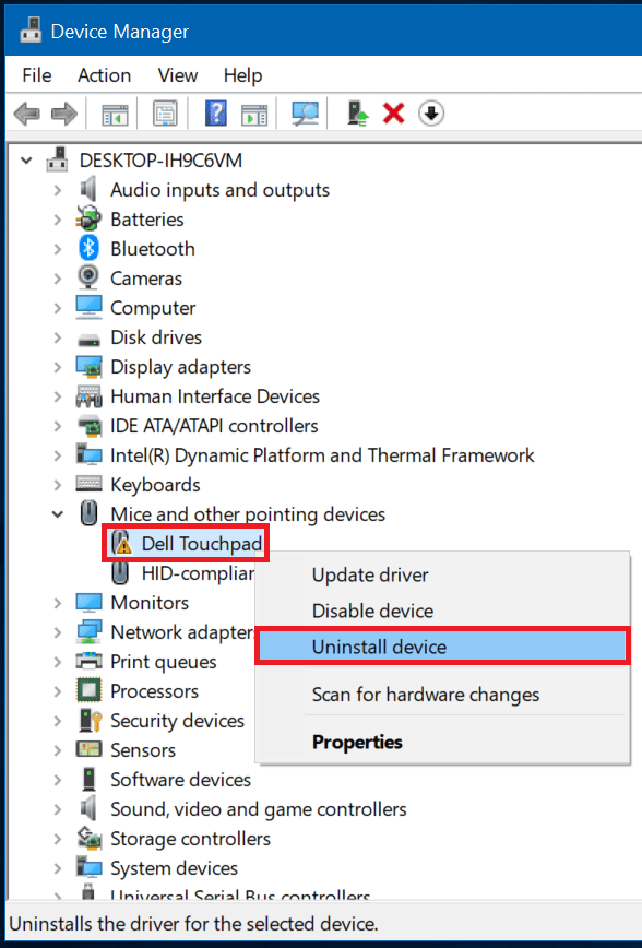 touchpad not showing in device manager